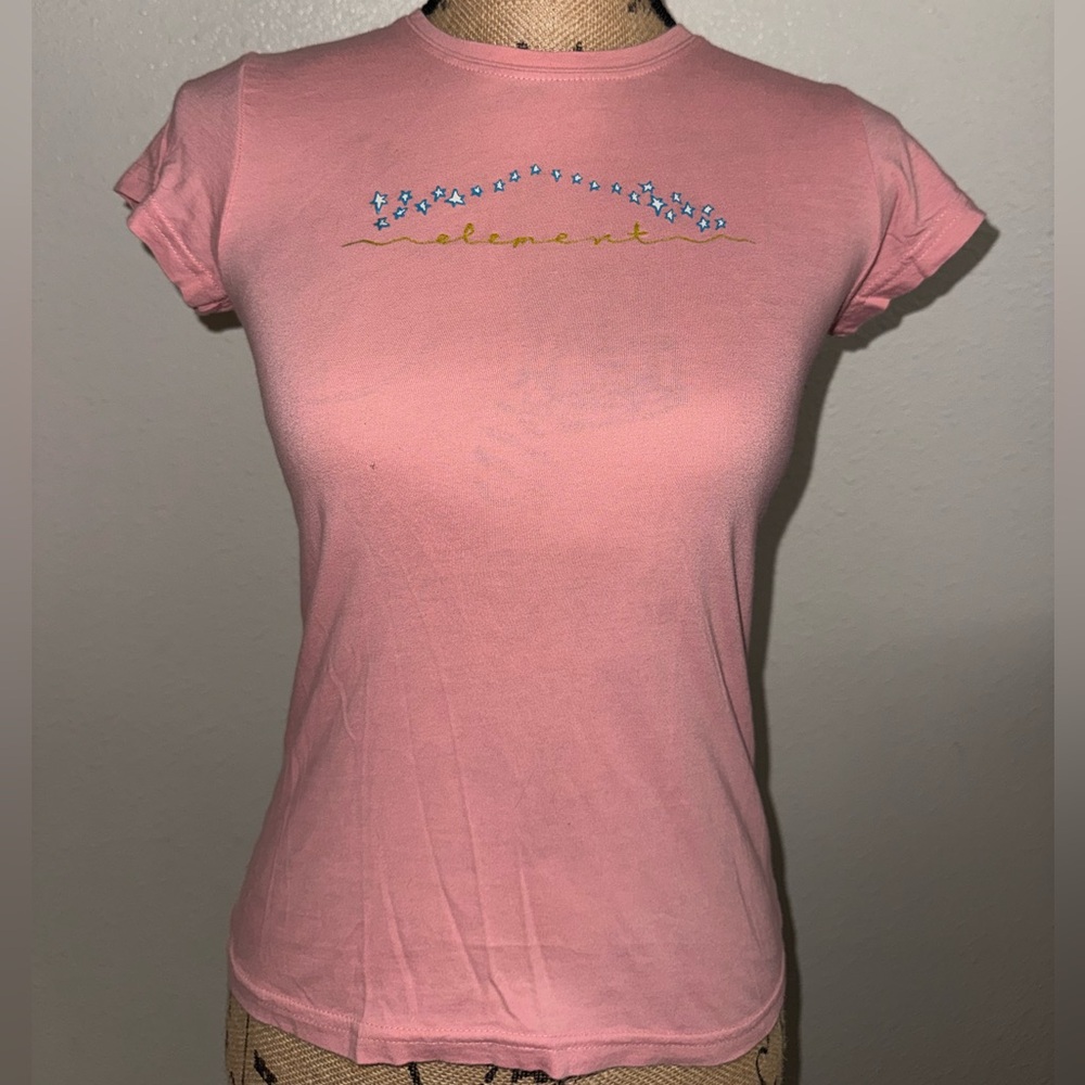 Element Pink Short Sleeve Tee with Blue Star Accent - 2000s Millennial wear